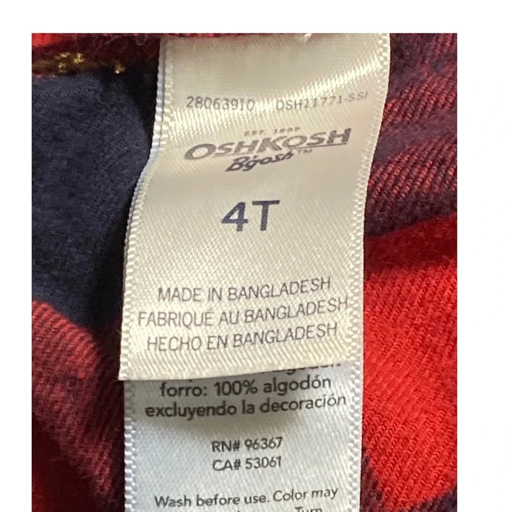 OshKosh Bgosh Kids 4T Flannel Lined Denim Overalls Blue Plaid Carpenter Bibs
